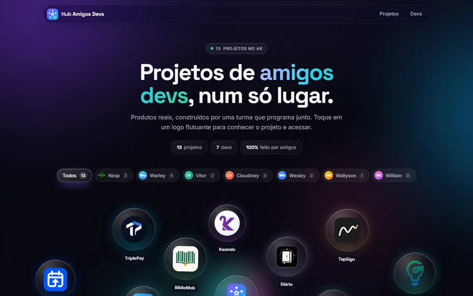 Página do Hub Amigos Devs