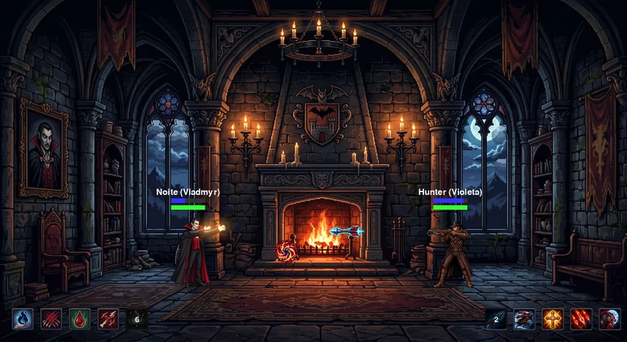Luta no Vampyrus: Vladmyr contra o Hunter no salão do castelo